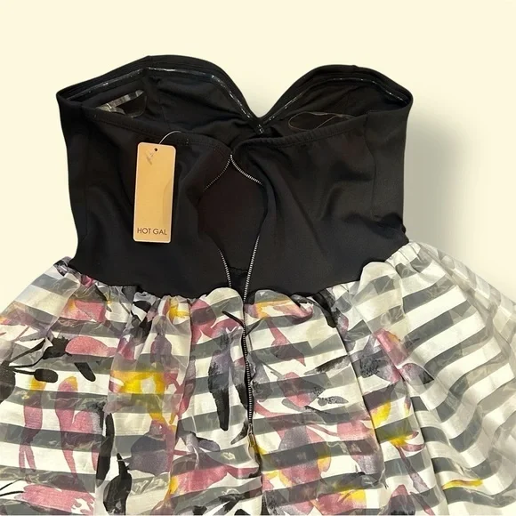 Pink White Black Strapless Party Dress Large - Picture 4 of 6